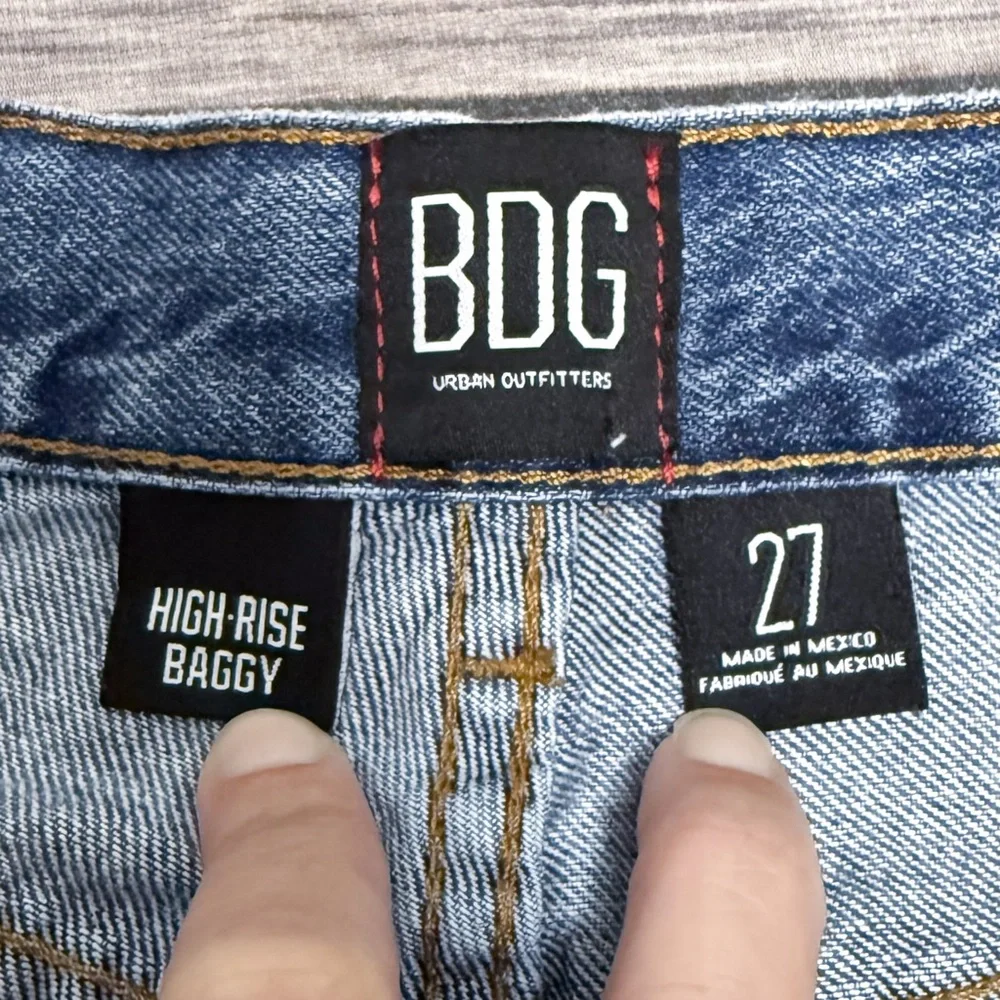 BDG Urban Outfitters Medium Wash High Rise Baggy Distressed Frayed Jeans 27